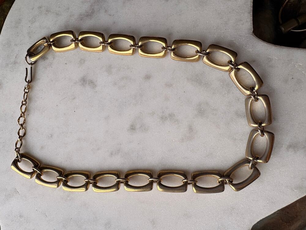 Trifari Gold Tone Open Rectangle Link Necklace Adjustable
